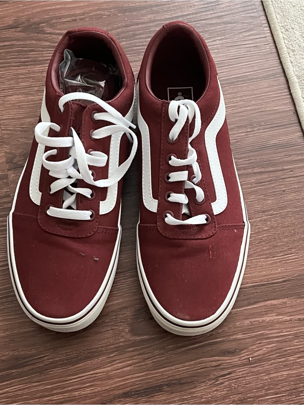 Vans Women's Burgundy Canvas Low-Top Sneakers with White Sidestripe